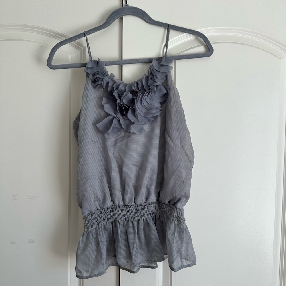 Anthropology Love Notes Ruffle Blouse Top Grey